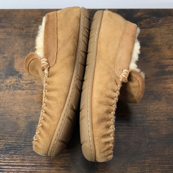 L.L. Bean Mens Suede Leather Slippers Real Lamb Fur Size 7M - Picture 7 of 12
